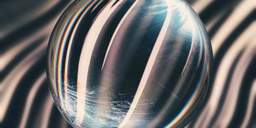 Abstract image of a glass sphere with striped and distorted reflections creating a mesmerizing visual effect.