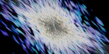 Abstract streaks of light in blues and whites
