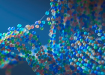 Colorful abstract representation of a molecular structure with interconnected spheres.