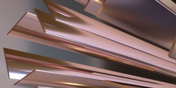 Dynamic abstract design featuring metallic geometric elements with a warm, golden tone.