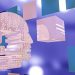 a person's head with a circuit board in the background
