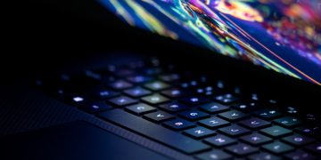 a close up of a laptop computer keyboard