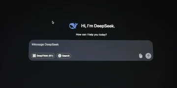 Image displaying DeepSeek AI interface for messaging and search functionality.