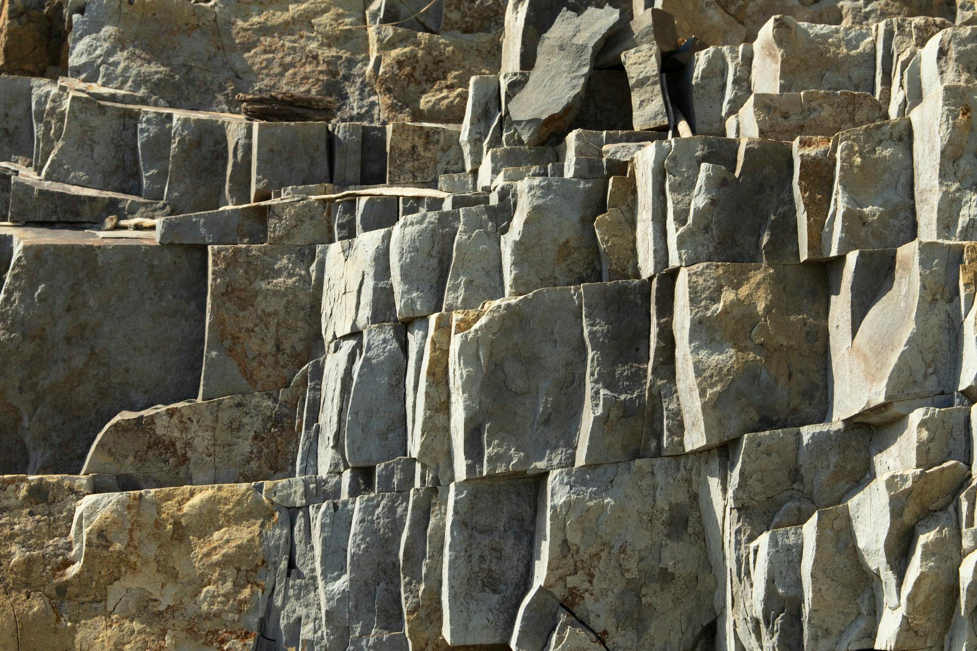 Close-up of a textured stone rock formation, showcasing natural geological structures.