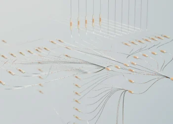 Elegant 3D visualization of neural networks showcasing abstract connections in a digital space.