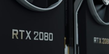 Close-up image of an RTX 2080 GPU, highlighting modern and sleek design.