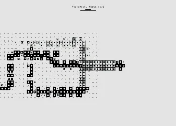 Abstract representation of a multimodal model with dots and lines on a white background.