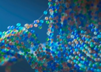 Colorful abstract representation of a molecular structure with interconnected spheres.