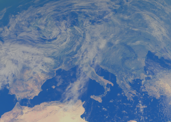 A breathtaking view of Europe from space showcasing the Mediterranean Sea and atmospheric patterns.