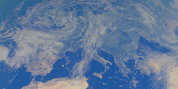 A breathtaking view of Europe from space showcasing the Mediterranean Sea and atmospheric patterns.
