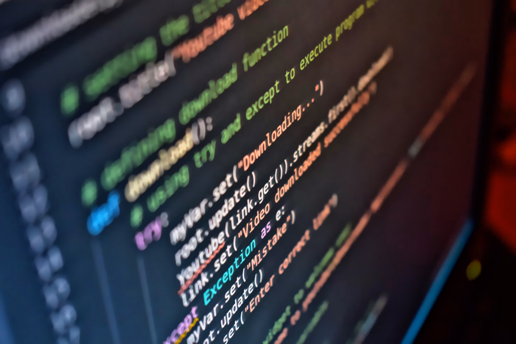 Vivid close-up of code on a computer screen showcasing programming details.