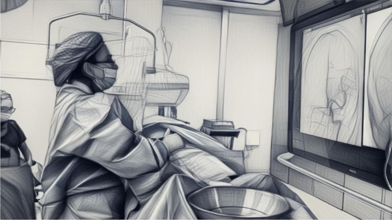 Surgeon in operating room looking at scans