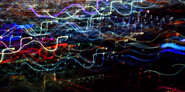 A captivating abstract image with colorful light trails in dynamic motion.