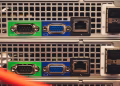 Detailed view of Ethernet and VGA ports on a server highlighting connectivity features.