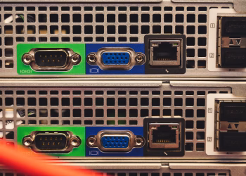 Detailed view of Ethernet and VGA ports on a server highlighting connectivity features.