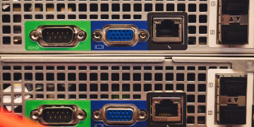 Detailed view of Ethernet and VGA ports on a server highlighting connectivity features.