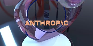 Anthropic text with abstract transparent purple and orange shapes.