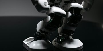 A detailed close-up of a high-tech robotic toy showcasing innovative design in a studio setting.