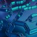 High-tech abstract art featuring blue and teal circuit-like patterns with a digital vibe.