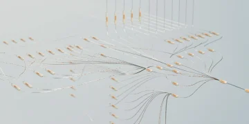 Elegant 3D visualization of neural networks showcasing abstract connections in a digital space.