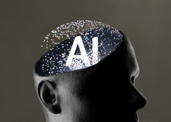 Artificial intelligence concept within a human head