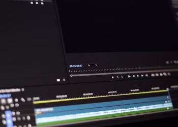 Close-up of a video editing software interface showing timeline and controls.