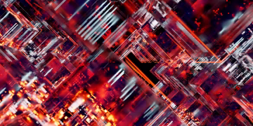 Futuristic abstract image of a digital circuit with glowing lights.