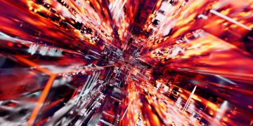 Abstract 3D digital light burst with vivid warm tones, suggesting high-speed data flow.