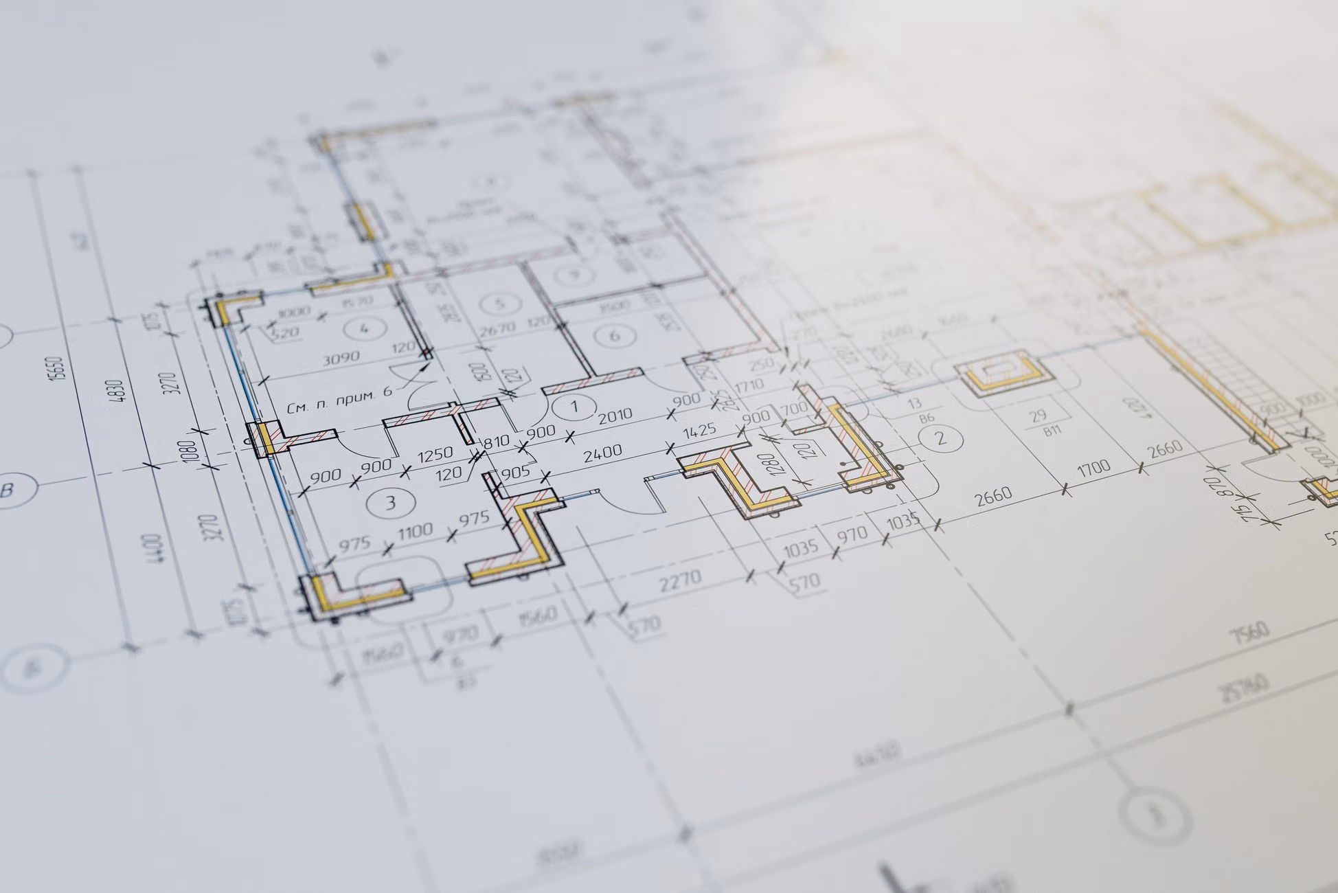High-resolution close-up of an architectural floor plan showcasing design details.