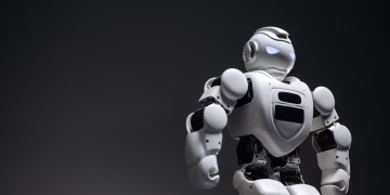 A futuristic robot, captured in a close-up studio shoot, showcasing innovation and design.