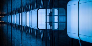 blue and white LED shelves