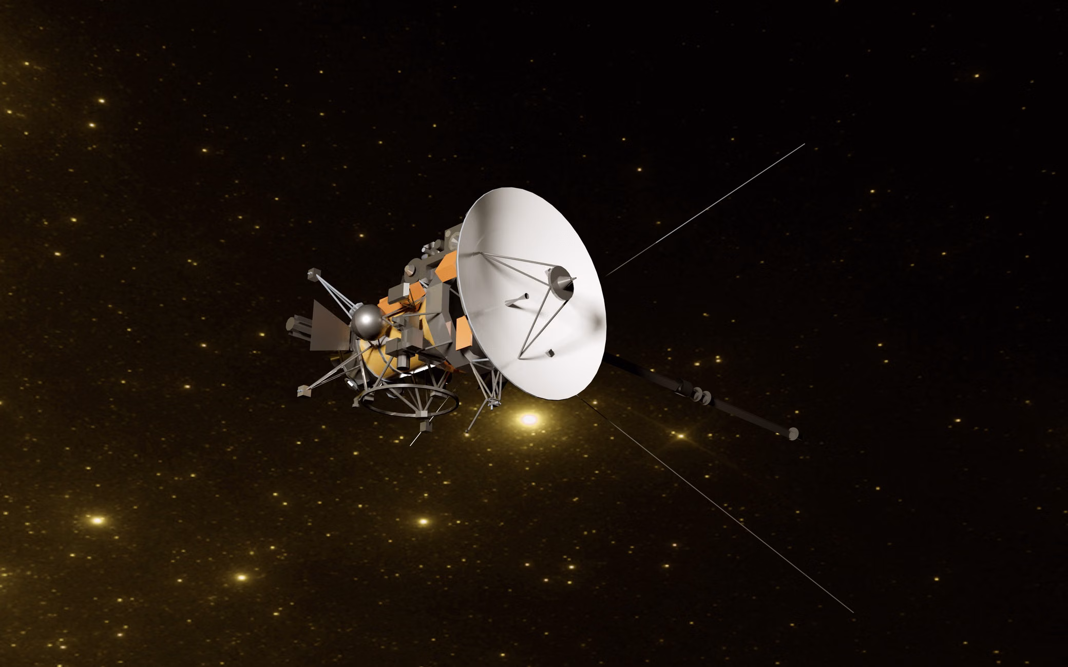 3D rendering of the Cassini space probe in the vast starry universe.