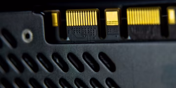 Detailed close-up of a computer component showing connectors and circuitry.