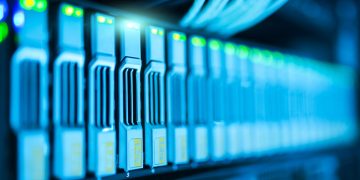 data center server racks blue led illuminated