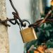 privacy security padlock circuit board encryption blue