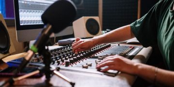 recording studio mixing console microphone music production