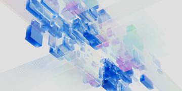 Abstract 3D render of blue and pink digital blocks. Perfect for technology-themed content.