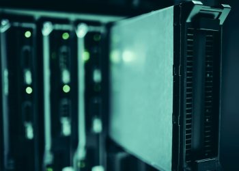 Close-up of server racks in a data center highlighting modern technology infrastructure.