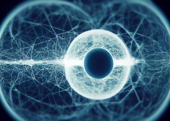 A digitally rendered abstract image showcasing a futuristic eye with complex network patterns.