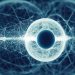 A digitally rendered abstract image showcasing a futuristic eye with complex network patterns.