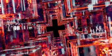 Abstract depiction of digital circuits with vibrant colors and intricate patterns.