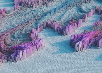 3D abstract geometric pattern featuring pastel pink and purple blocks, creating a modern visual effect.