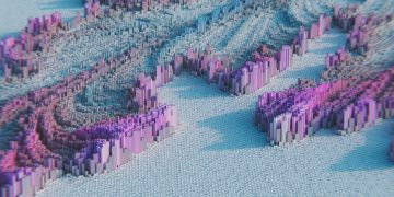 3D abstract geometric pattern featuring pastel pink and purple blocks, creating a modern visual effect.