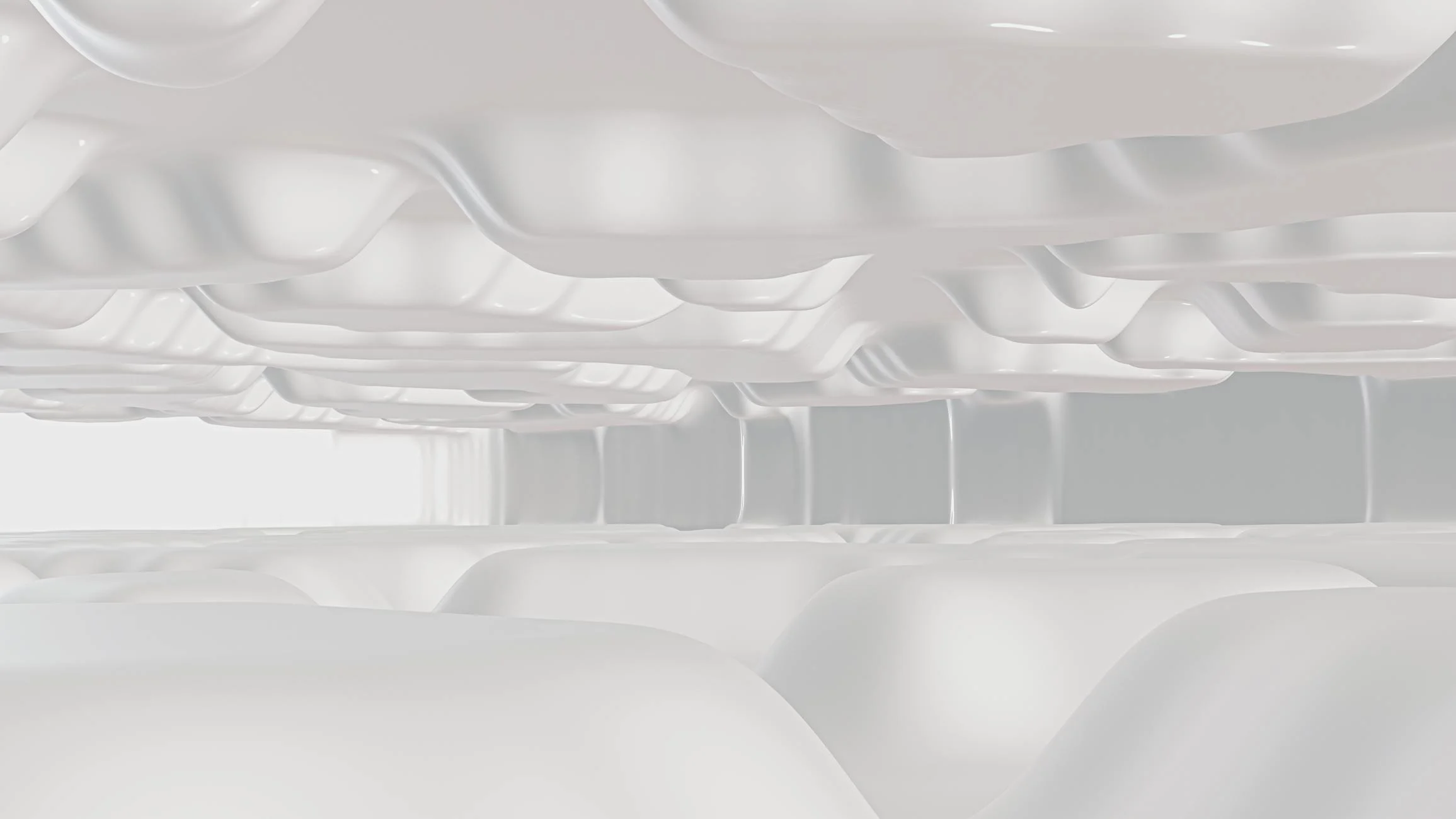 A surreal and futuristic white abstract interior with organic shapes and a serene atmosphere.