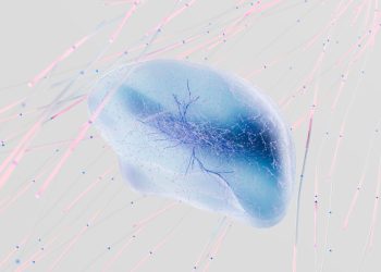 A 3D rendering of a neural network with abstract neuron connections in soft colors.