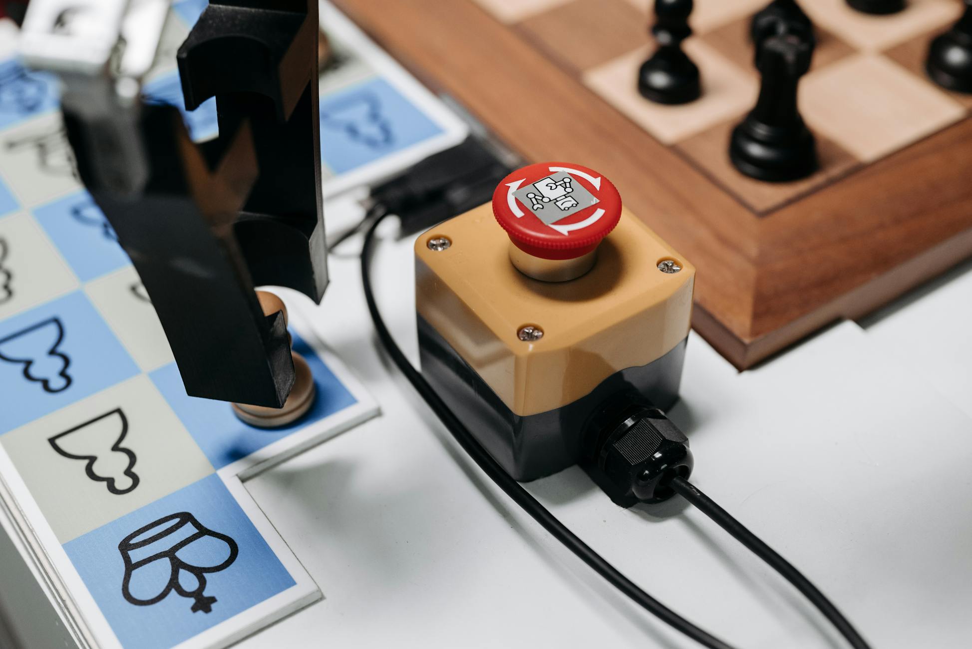 Close-up of a robotic arm interacting with a chess setup showcasing AI innovation.