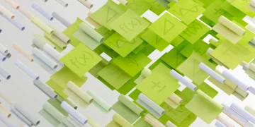 Dynamic abstract image with mathematical symbols on floating papers, vibrant and conceptual.