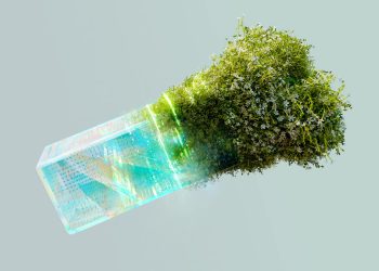 A conceptual image blending technology and nature, symbolizing AI's role in sustainable energy.