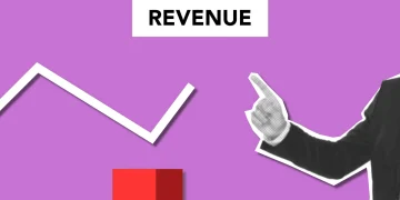 Illustration representing businessman with index finger up showing increase of incomes on graph on purple background