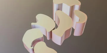 추상적인 3D 형태의 반도체 아키텍처 개념 이미지